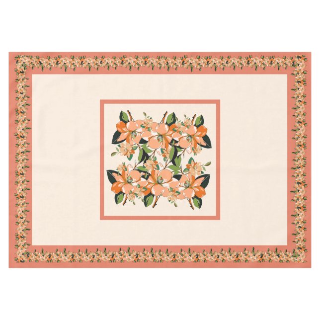 Nappe Abricot Azalée sur Crème 152 cm x 214 cm (Devant (Horizontal))
