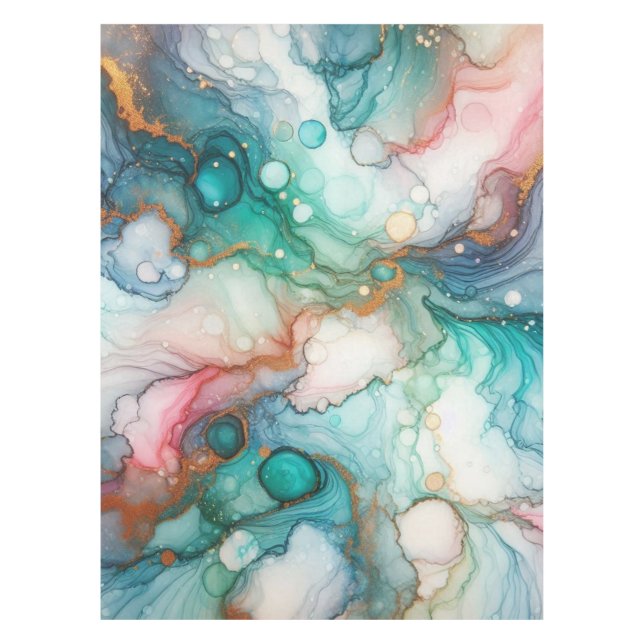 Nappe Abstract in Pink, Teal, Blue, and Gold (Devant)