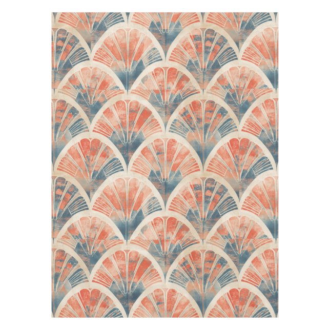 Nappe abstrait géométrique moderne Corail et Bleu (Devant)