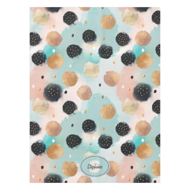 Nappe Abstrait moderne Brushstroke & Polka Dot Motif (Devant)