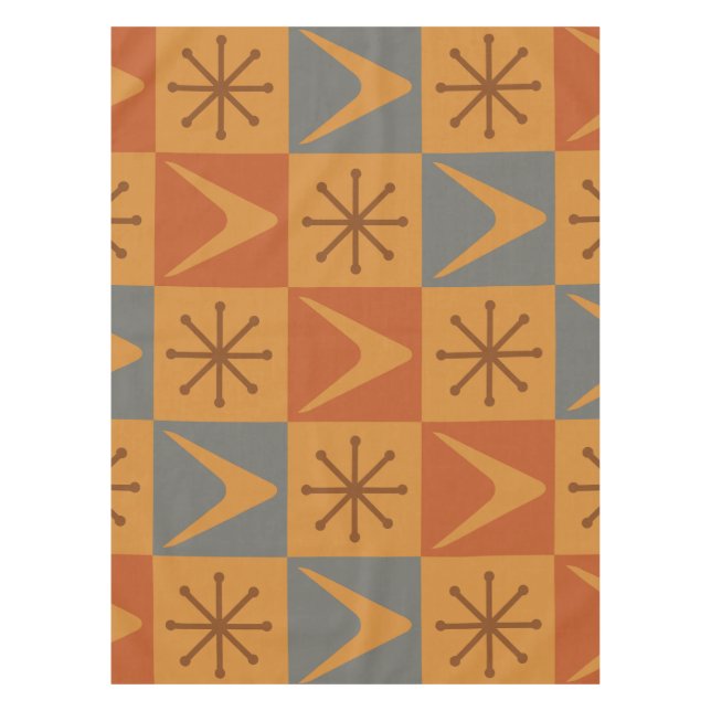 Nappe Âge atomique À damiers Boomerangs brûlés orange (Devant)