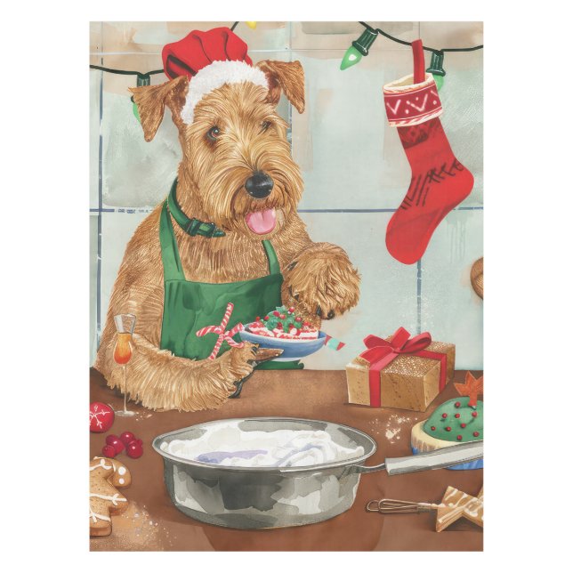Nappe Airedale Terrier Gâteau de vacances : Noël festif (Devant)