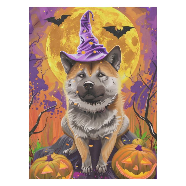 Nappe  Akita Halloween sorcière et citrouille effrayants (Devant)