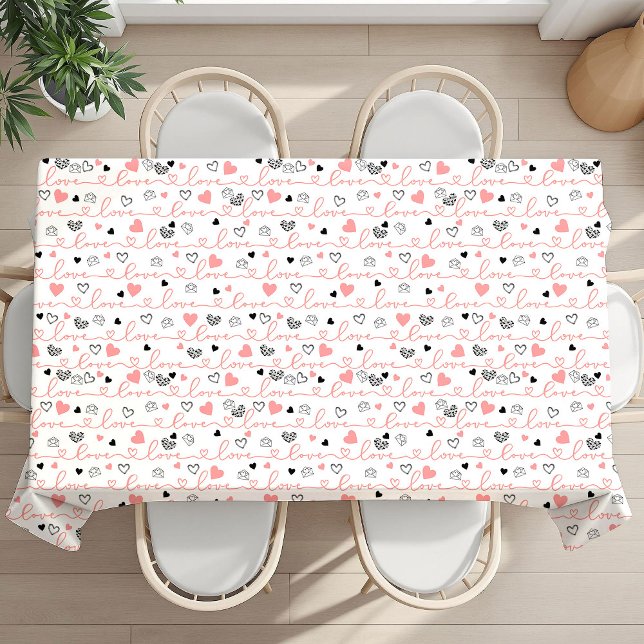 Nappe Amour Chic Romantique Text Lettering Cœurs Saint-V (Romantic Love Text Lettering Hearts Valentine Tablecloth)