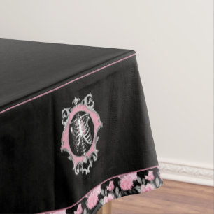 Nappe Amour gothique   Squelette rose et noir Coeur flor