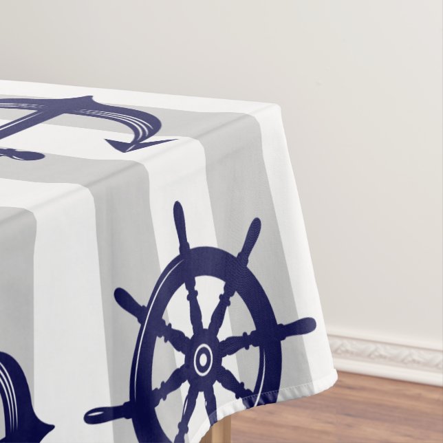 Nappe Ancre bleu marine roue de bateau rayé gris Nautica (In Situ)