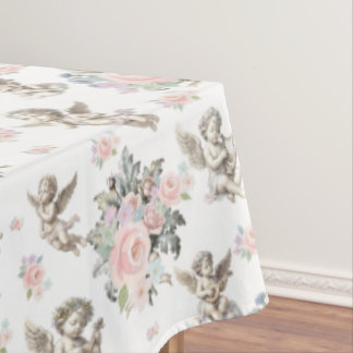 Nappe Anges vintage Chérubins et Floral pastel