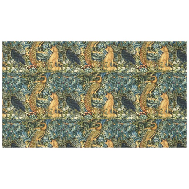 Nappe ANIMAUX FORESTIERS, RAVEN, FOX, PEACOCK Blue Green (Devant (Horizontal))