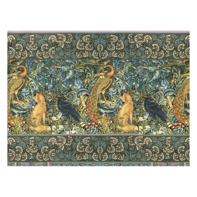 Nappe ANIMAUX FORESTIERS, RAVEN, FOX, PEACOCK Blue Green (Devant (Horizontal))