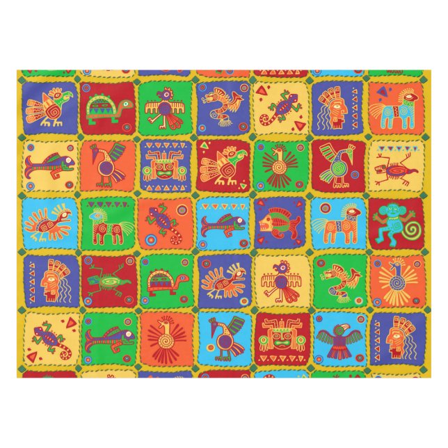 Nappe Animaux mexicains aztèques colorés (Devant (Horizontal))