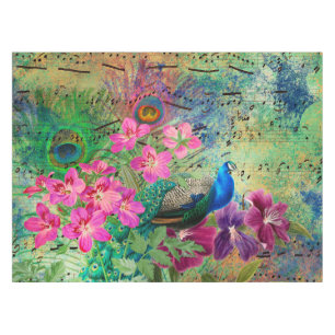 Nappe Antique Peacock Illustré & Fleurs Grunge
