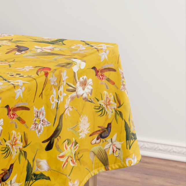 Nappe Antique Tropical Hummingbird Jungle Motif Jaune (In Situ)