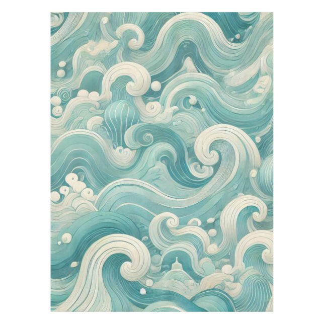 Nappe Aqua Blue & White Wave Abstraite - Art moderne Flu (Devant)