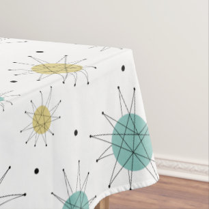 Nappe Aqua Blue Yellow Starburst Motif du milieu du sièc