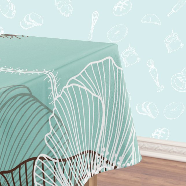 Nappe Aqua Turquoise Floral Outline Motif (Créateur téléchargé)