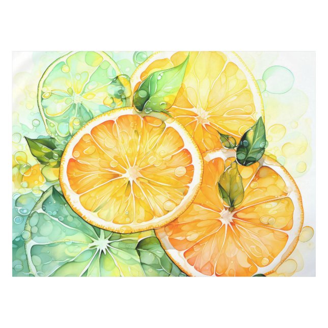 Nappe Aquarelle Citron Orange Citron Vert Botanique Cuis (Devant (Horizontal))