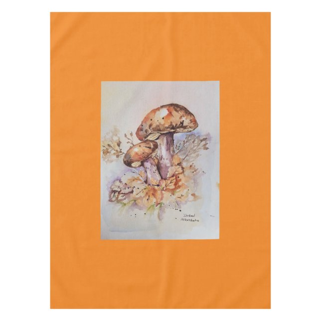 Nappe Aquarelle couleurs automne champignons (Devant)