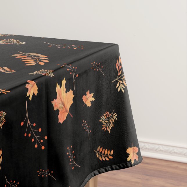 Nappe Aquarelle d'automne Feuilles Berries Noir (In Situ)