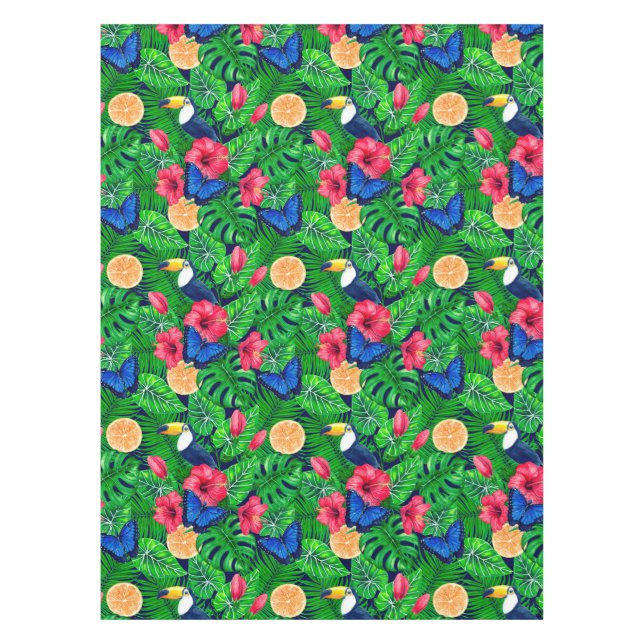 Nappe Aquarelle de jardin toucan et tropical (Devant)