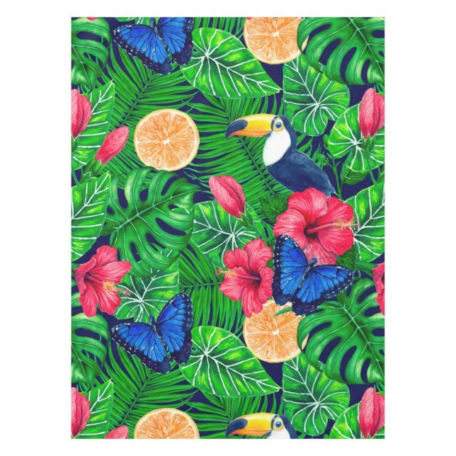 Nappe Aquarelle de jardin toucan et tropical (Devant)