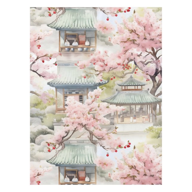 Nappe Aquarelle de la pagode asiatique au milieu des fle (Devant)
