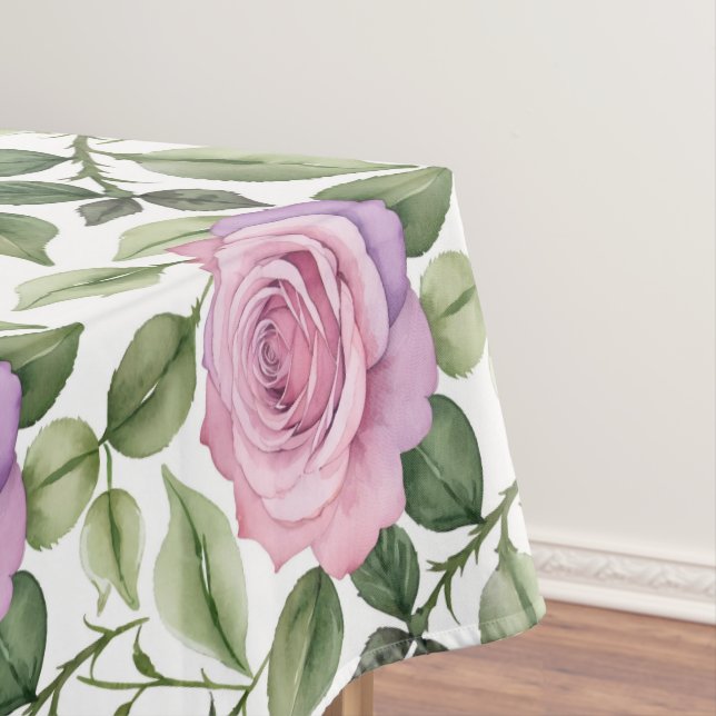 Nappe Aquarelle de roses roses et lavande (In Situ)