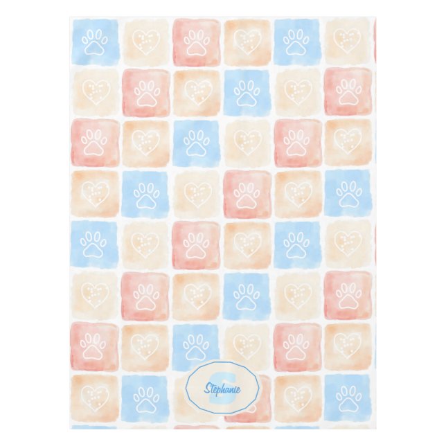 Nappe Aquarelle Empreintes de pattes & Coeurs dans les b (Devant)