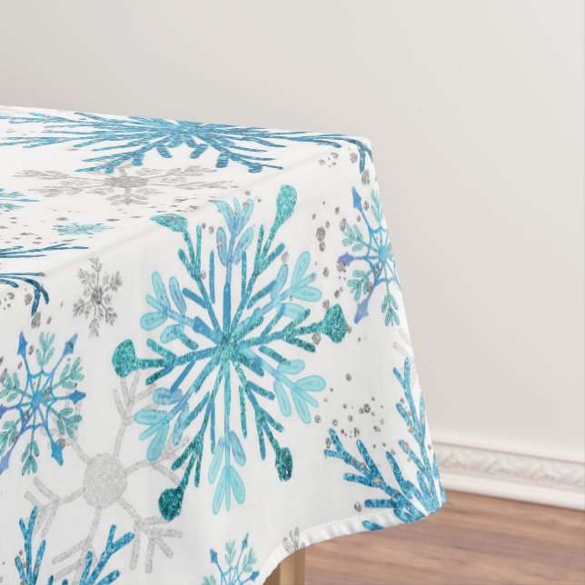 Nappe Aquarelle flocons de neige d'hiver bleu et paillet (In Situ)