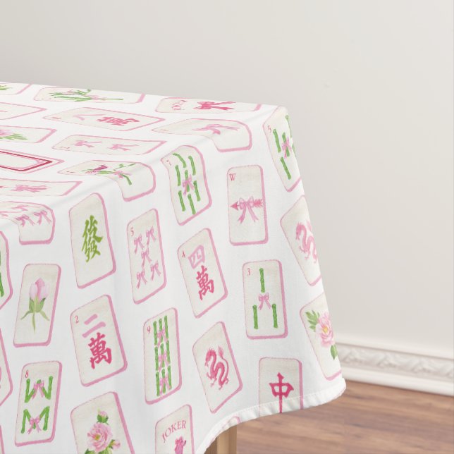 Nappe Aquarelle Mahjong au Ruban Rose et Vert (In Situ)