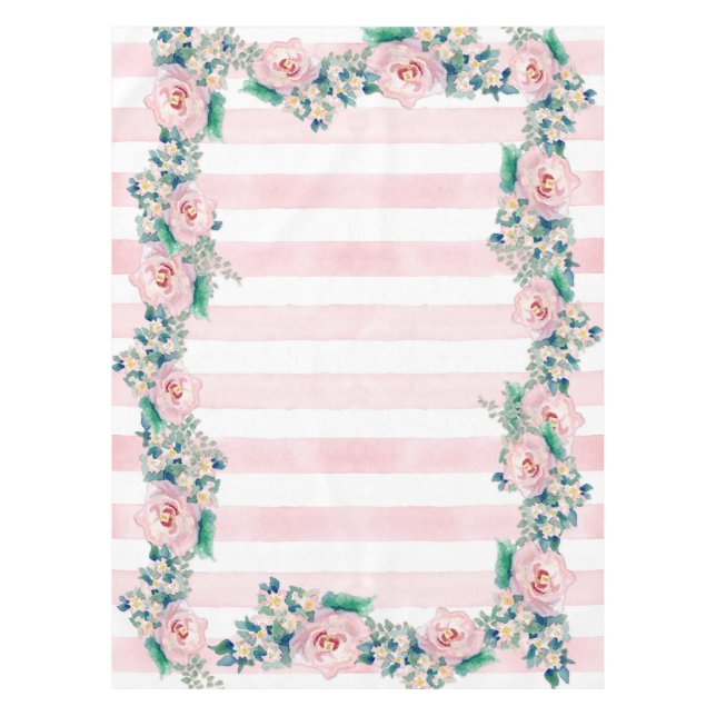 Nappe Aquarelle MODERNE Chic Large Stripes avec Rose (Devant)