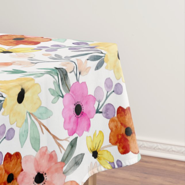 Nappe Aquarelle moderne Florale Fleurs botaniques Long T (In Situ)