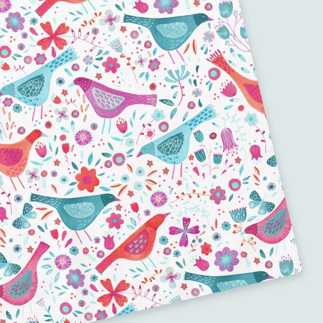 Nappe Aquarelle moderne Oiseaux et fleurs Peinture color (Créateur téléchargé)