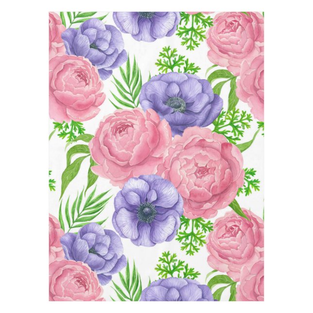 Nappe Aquarelle motif avec des fleurs de pivoine et d'an (Devant)