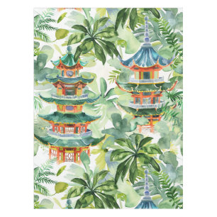 Nappe Aquarelle Pagode asiatique dans paysage verdoyant