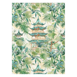 Nappe Aquarelle Pagode asiatique dans paysage verdoyant
