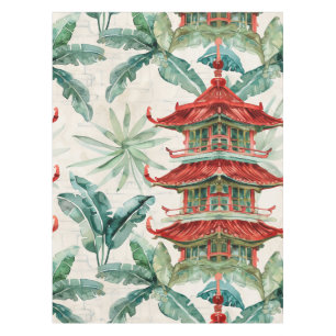 Nappe Aquarelle Pagode asiatique dans paysage verdoyant