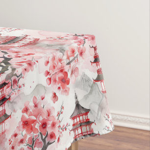 Nappe Aquarelle Pagode chinoise aux fleurs de cerisiers