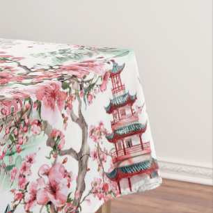 Nappe Aquarelle Pagode chinoise - Fleurs de cerisiers (1