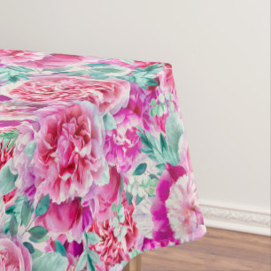 Nappe Aquarelle Pignons roses luxuriants et Feuilles Tur