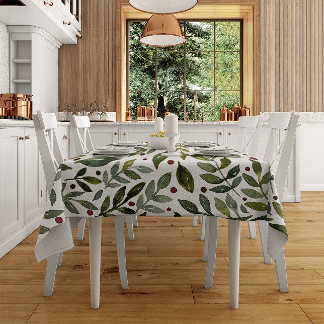 Nappe Aquarelle verte branches saisonnières et baies (Créateur téléchargé)