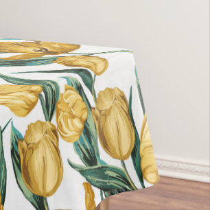 Nappe Aquarelle Vintage Été Tulipes Jaunes Pâques