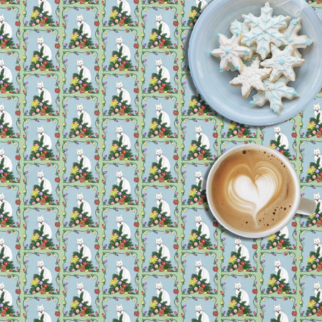 Nappe Arbre de Noël drôle et festif Chat blanc drôle Ver (Créateur téléchargé)