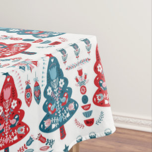 Nappe Arbre de Noël scandinave rouge et bleu, art folklo