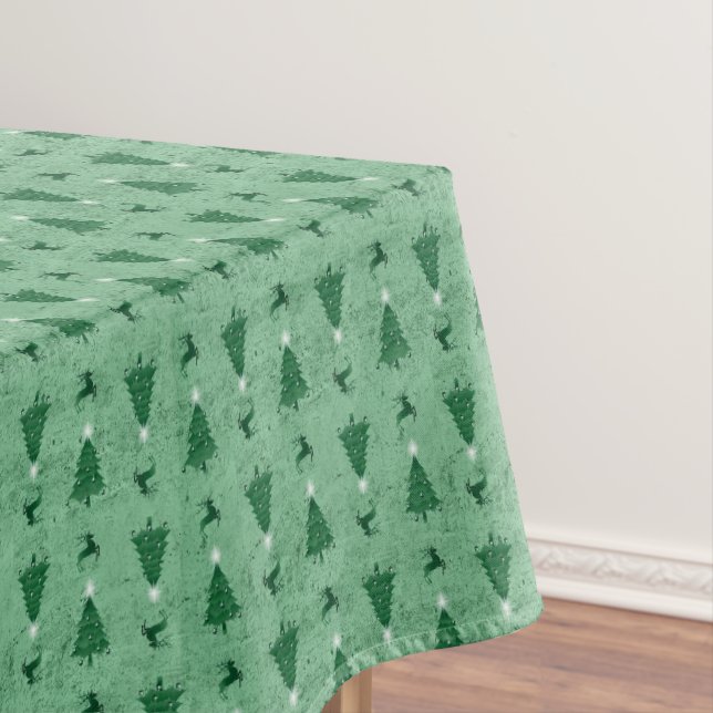 Nappe Arbres de Noël verts traditionnels et rennes (In Situ)