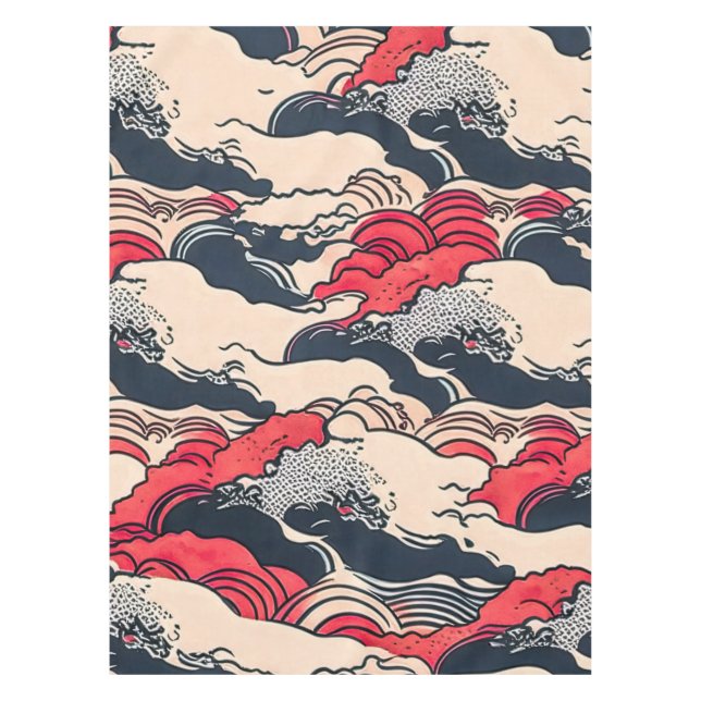 Nappe Art abstrait de vagues océaniques de style japonai (Devant)