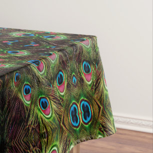Nappe art déco vert turquoise turquoise plumes paon