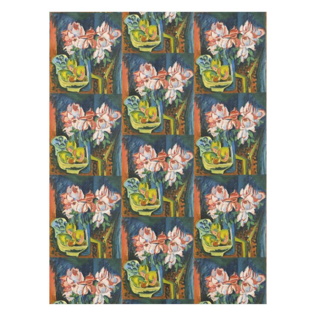 Nappe Art floral expressionniste aux roses roses de Kirc (Devant)