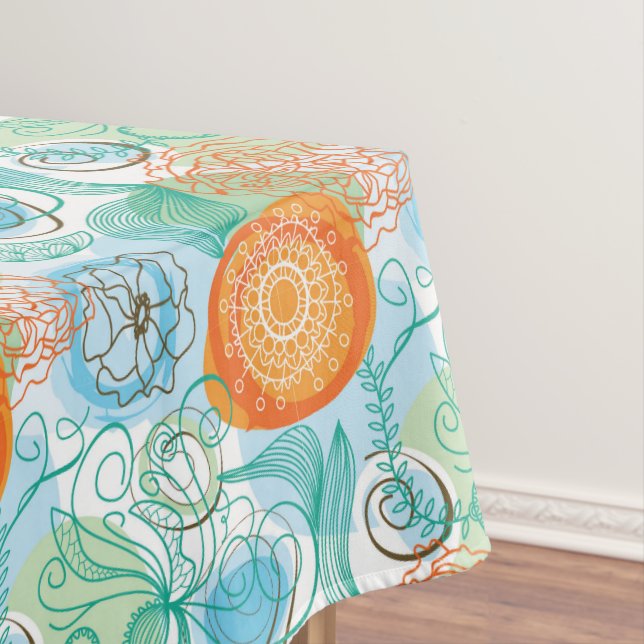 Nappe Art Moderne D'Orange Et Turquoise (In Situ)