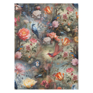 Nappe Art surréaliste avec fleurs et oiseaux