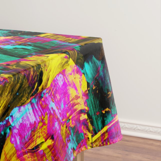 Nappe Artsy Moderne Neon Couleurs Noir Abstrait Peinture (In Situ)